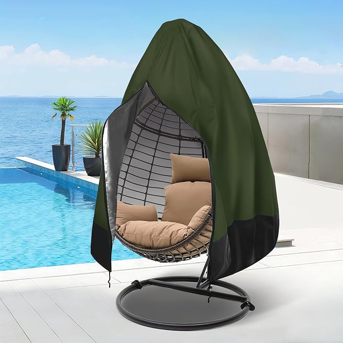 Egg Chair Cover Waterproof, 75x45 Inch Outdoor Hanging Egg Swing Chair Cover, Heavy Duty 420D Oxford Fabric, UV Resistant Windproof with Zipper & Drawstring, Fits Single Seat Egg Chair (Army Green)