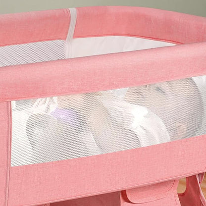 Soobaby Baby Crib,3 in 1 Bedside Crib Adjustable Portable Bed for Infant,Baby Bassinet Newborn Must Have Bed,Pink