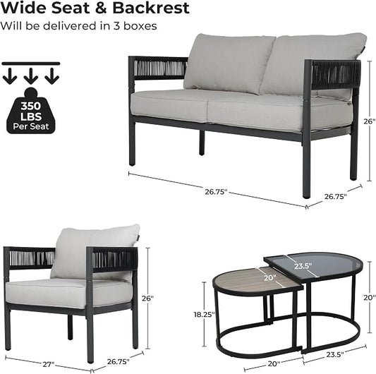 Grand patio 6-Piece Outdoor Furniture Set, 6 Seats Wicker Sofa Conversation Set with Thick Cushions and Coffee Table, for Backyard, Balcony, Garden (Beige)