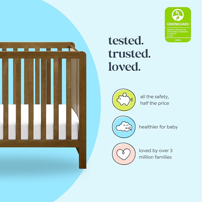 Davinci Colby Low-Profile 4-in-1 Convertible Baby Crib, Walnut | GREENGUARD Gold Certified, Converts to Toddler Bed, Daybed & Full-Size Bed, 4 Adjustable Mattress Heights - Easy to Assemble