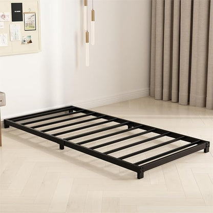 YUSENHEEI 4 Inch Twin Bed Frames, Heavy Duty Metal Platform Low Bed Frame Twin, No Box Spring Needed, Noise Free, Easy Assembly, Black