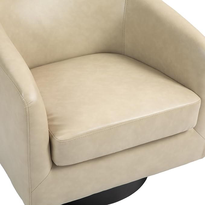 Faux Leather Swivel Barrel Accent Chairs Set of 2, Comfy Club Chair Upholstered Round Armchair for Lving Room, Cream