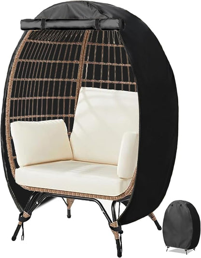 FLYMEI Wicker Egg Chair Cover Indoor Outdoor Lounger Chair Cover with Double Zipper for Wicker Patio Basket Chair, Waterproof, Dustproof and Anti-UV, 45.3" L x 23.6" W x 55.1" H
