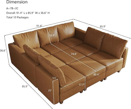 EASE MOOSE Faux Leather Sectional Sofa Modular Faux Leather Couch with Storage Convertible Sleeper Sectional Sofa
