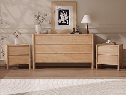 CHUWELL 3-Piece Bedroom Dresser Set-7 Drawer Dresser & 2 Nightstands,51" Wide Oak Dresser and Night Stands with Solid Wood Cylindrical Legs