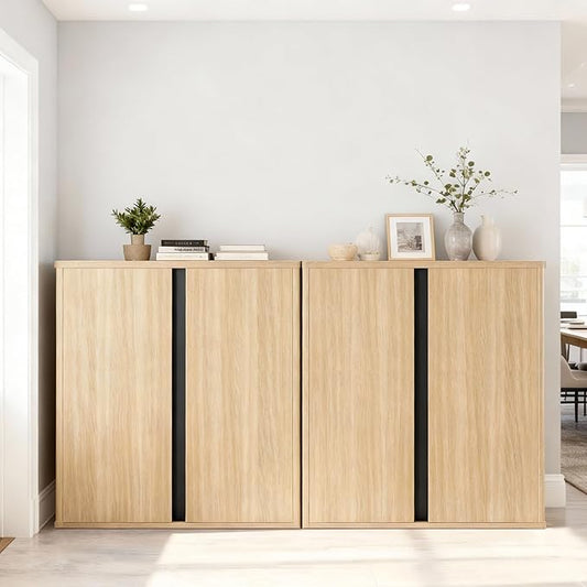 KISLOT 63" Sideboard Buffet Cabinet with Storage Modular Accent Display Kitchen Storage Cabinet Wood Coffee Bar Console for Living Room, Hallway, Kitchen, Dining Room,Natural Oak