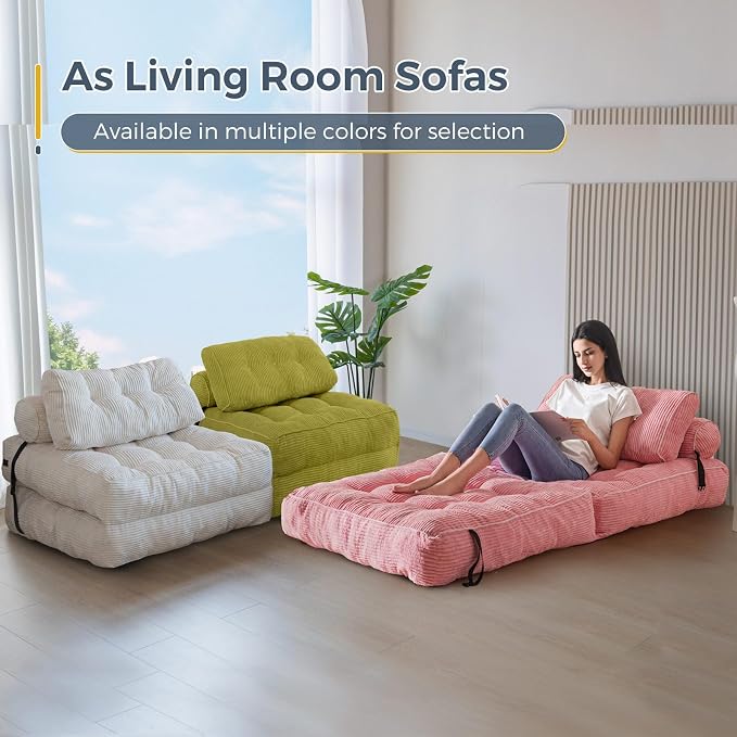MAXYOYO Folding Sofa Bed, Convertible Chair with Pillow Foldable Couch with Back Support, Portable Fold Out Chair Bed Comfy Floor Sofa Lounge for Living Room Bedroom, Pink, Single