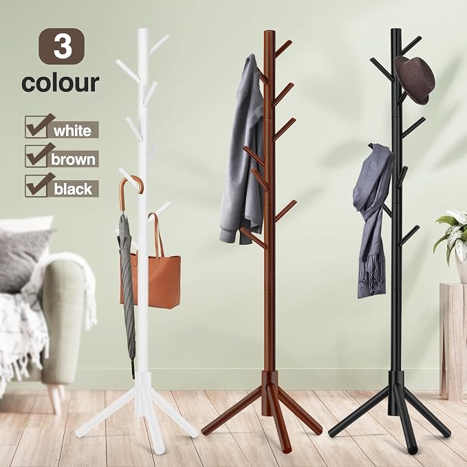 WANGMUXIA 2 PCS Coat Rack, Freestanding Coat Rack with 8 Hooks and 3 Adjustable Size Tree Coat Racks for Bedroom, Hallway, Entrance, Office, for Hats, Coats, Scarves, Handbags