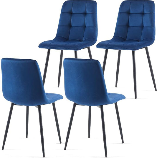 NORDICANA Navy Blue Velvet Dining Chairs Set of 4, Upholstered Tufted Kitchen Chairs, Comfortable Seat, Metal Leg, Easy Assembly