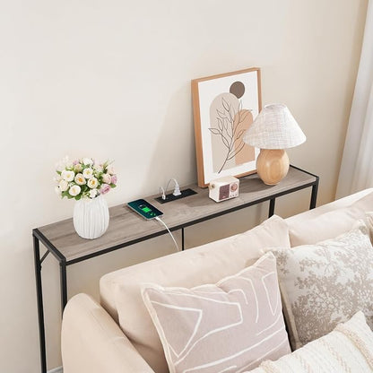 MAHANCRIS Console Table, Narrow Sofa Table, 43.7” Entrance Table with Power Station, Behind Couch Table, Simple Style, for Living Room, Hallway, Entryway, Foyer, Greige and Black CTHG112E01