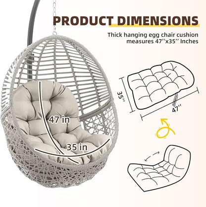 Outdoor Egg Chair Cushions Replacement with Ties U Shaped Navy Floral Weather-Resistant Soft Hanging Egg Chair Back Cushion for Indoor and Outdoor Garden,47 * 35"