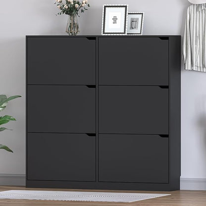 BORNOON Shoe Cabinet with 6 Flip Drawers, Slim Narrow Shoe Storage Cabinet, Freestanding Shoe Organizer for Entryway, Hallway, Foyer