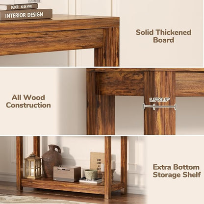 Besiost 32" Farmhouse Wood Entryway Table Narrow Console Table with Storage Behind Couch Sofa Table with Shelves Entry Way Table with Open Storage, Easy Assembly, Rustic Brown