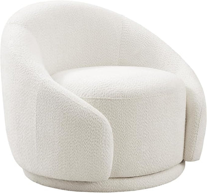 VANOMi Swivel Accent Chairs for Living Room, 34" Swivel Barrel Chair Oversized Armchairs Modern Boucle Reading Chairs for Bedroom, Corner, Apartment, Cream White
