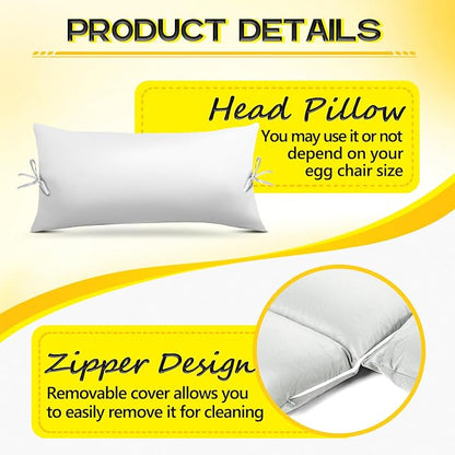 MAGIC ELEPHANT Egg Chair Cushion, Memory Foam Indoor Outdoor Hanging Egg Chair Cushion Replacement, Patio Basket Swing Cushion with Headrest (Cream)