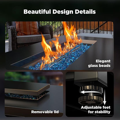 Ciays 43″ Propane Fire Pit with Glass Beads & Lid, 60,000 BTU CSA-Certified Gas Fire Pits with Cup Holders, Hanging Shelf & Nylon Cover, Large Fire Pit Table for Patio/Porch/Deck, Black