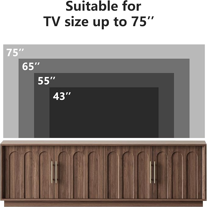 FORTUNETEC TV Stand for 75 Inch TV, Mid Century Modern TV Stand with Arched Design, Wood Grain Finish, Media Console with Adjustable Shelves, 67" Entertainment Center for Living Room Bedroom, Walnut