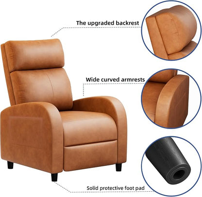 JUMMICO Recliner Chair Adjustable Home Theater Single Recliner Sofa Furniture with Thick Seat Cushion and Backrest Modern Living Room Recliners (Leather, Brown)