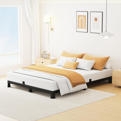 Superay 4 Inch King Bed Frame Low Profile, Heavy Duty Metal Platform Bed Frame with Round Corner Legs, Sturdy Mattress Foundation, No Box Spring Needed, Easy Assembly, Noise Free, Black