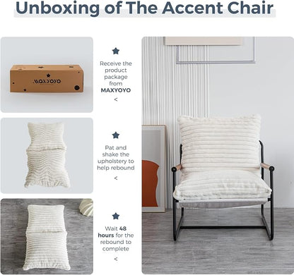 MAXYOYO Accent Chair, Sherpa Arm Chair for Living Room, Mid Century Modern Accent Chairs, Boucle Reading Bedroom Chair, Teddy Armchair, Wooden Arms Metal Frame