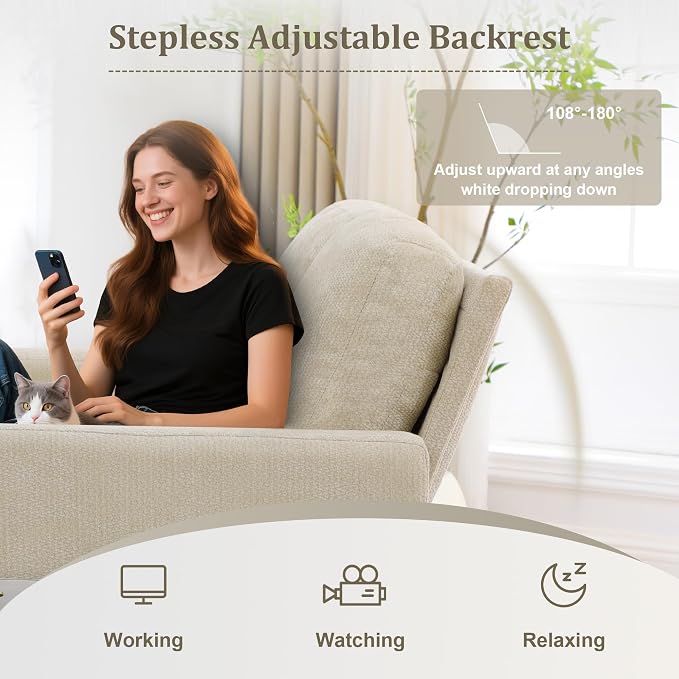 3 in 1 Folding Convertible Sleeper Sofa Bed Pull Out Couch with USB Port Side Pockets Side Table Loveseat Sofa Bed with Adjustable Backrest for Living Room Bedroom Office 66" Lightbrown 2 SEAT
