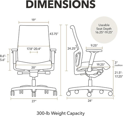 HON Ignition 2.0 Mid‑Back Ergonomic Office Chair, Mesh Task Seating with Lumbar Support, Advanced Synchro‑Tilt, Height and Width Adjustable Arms, Titanium Frame, Onyx