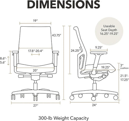 HON Ignition 2.0 Mid‑Back Ergonomic Office Chair, Mesh Task Seating with Lumbar Support, Advanced Synchro‑Tilt, Height and Width Adjustable Arms, Black Frame, Bullseye