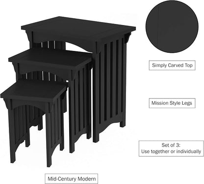 Nesting Tables-Set of 3, Traditional with Mission Style Legs for Living Room Coffee Tables or Nightstands-Home Accent Furniture by Lavish Home (Black)