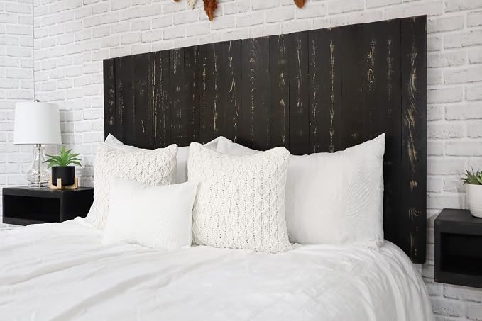 Barn Walls Black Headboard, Rustic Design Weathered, Solid Wood Headboard, Floating Panels, Wall Mount, Adjustable Height, Easy Assembly, Full Size