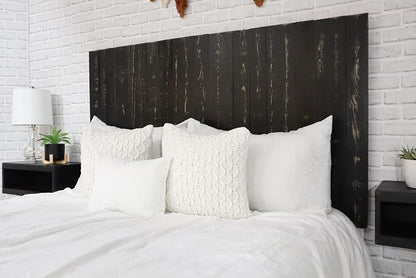 Barn Walls Black Headboard, Rustic Design Weathered, Solid Wood Headboard, Floating Panels, Wall Mount, Adjustable Height, Easy Assembly, Queen Size