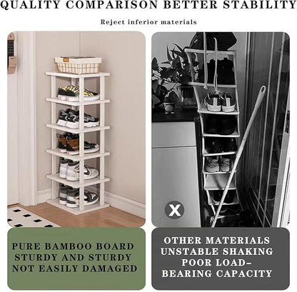 SAN HE Bamboo Shoe Rack 17 Tier- Vertical Shoe Rack for Small Spaces, Tall Narrow Shoe Rack Organizer for Closet Entryway Corner Garage and Bedroom,Skinny Shoe Shelf with Free Stackable DIY