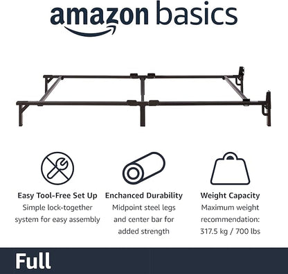 Amazon Basics Metal Bed Frame, 9-Leg Support Base for Box Spring and Mattress, Tool-Free Easy Assembly, No Tools Required, Full Size, Black
