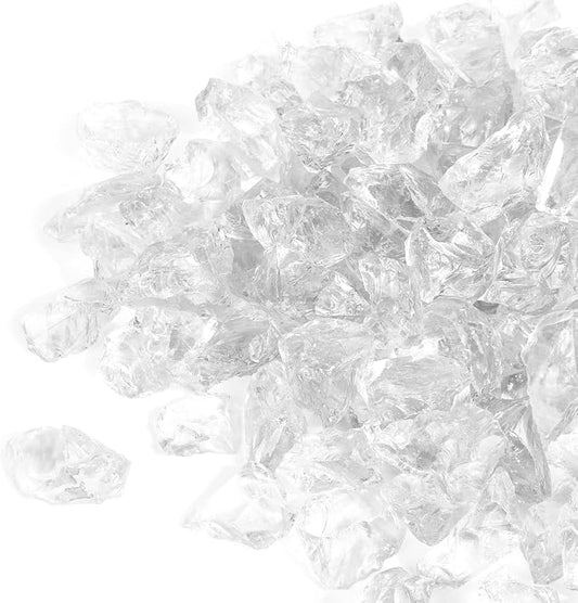 GASPRO 20 lbs Fire Glass for Propane Fire Pit, 1/2-Inch Decorative Firepit Glass Rock for Gas Fireplace, Ice Clear