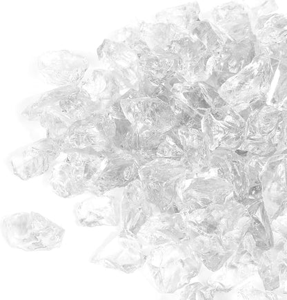 GASPRO 10 lbs Fire Glass for Propane Fire Pit, 1/2-Inch Decorative Firepit Glass Rock for Gas Fireplace, Ice Clear