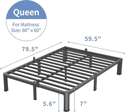 VIPSHOW 7 Inch Queen Bed Frame, 3500Lbs Heavy Duty Metal Platform with Round Corner Legs Mattress Slide Stopper, Steel Slat Support No Box Spring Needed, Noise Free, Non-Slip, Easy Assembly