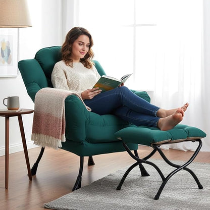 Lazy Chair with Ottoman, Modern Accent Chair Contemporary Sofa Chair with Armrests, Reading Chair and Folding Footstool Set for Living Room, Bedroom, Office