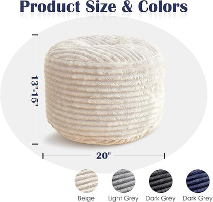 Round Ottoman,Corduroy Pouf Ottoman Foot Rest,Beige,20x15 IN | Storage Footstool for Living Room,20x15 Soft Floor Poufs,Memory Foam Filling,Footrest only