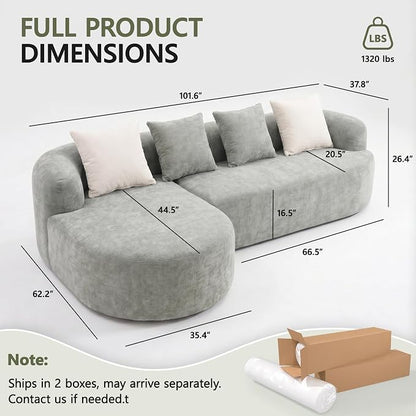 Modular Sectional Boneless Couches, Cloud Sectional Couch with L-Shape Curved Chaise, Modern Comfy Chenille Sofa with Deep Seat for Living Room, Bedroom, No Assembly Required (GreenB)
