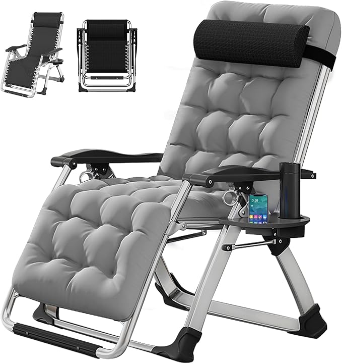 DoCred Zero Gravity Chair, Folding Chairs Lawn Recliner, Reclining Patio Lounger Chair, Folding Portable Chaise with Detachable Soft Cushion, Cup Holder, Headrest