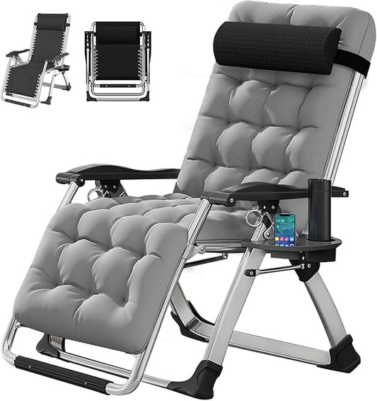 DoCred Zero Gravity Chair, Folding Chairs Lawn Recliner, Reclining Patio Lounger Chair, Folding Portable Chaise with Detachable Soft Cushion, Cup Holder, Headrest