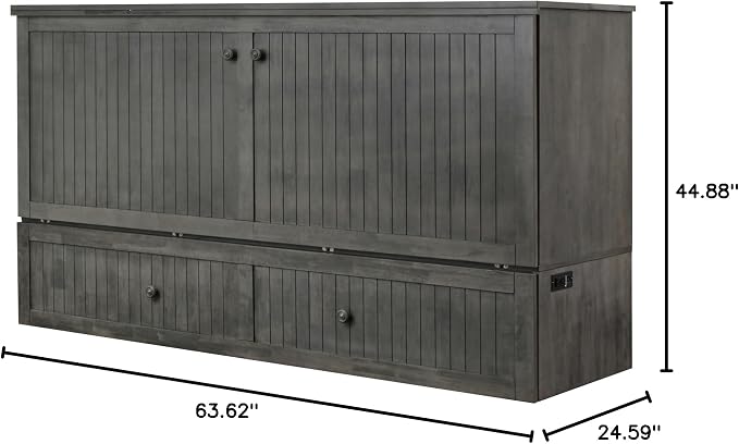 Mega Solutions Murphybedz Tuscany Murphy Cabinet Chest Bed with Charging Station 6 Inch (Galaxy Grey, King)