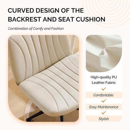 VINGLI Criss Cross Legged Chair,Wide Comfy Office Desk Chair,Dual-Use with/no Wheels Computer Task Chair,Swivel Armless Vanity Rolling Chair for Study,Make Up,Home Office,Cat Scratch PU Leather,Khaki