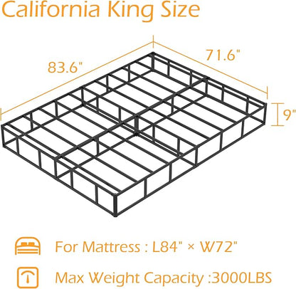 Maenizi California King Box Spring 9 Inch, Heavy Duty Metal Box Spring Bed Base with Fabric Cover, Mattress Foundation, Easy Assembly, Noise Free, Black