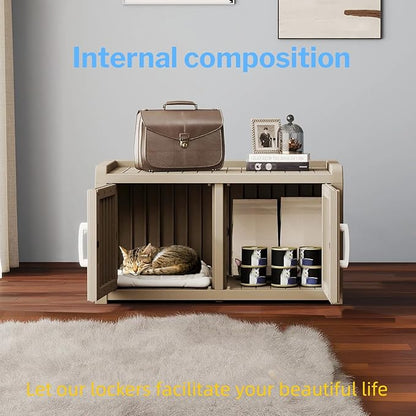 2 Doors Shoe Storage Bench - 2 Side Door Hidden Furniture Cabinet with Storage, Waterproof Entryway Bench with Seat for Indoor Outdoor, Outdoor Shoe Storage for Hallway, Grey