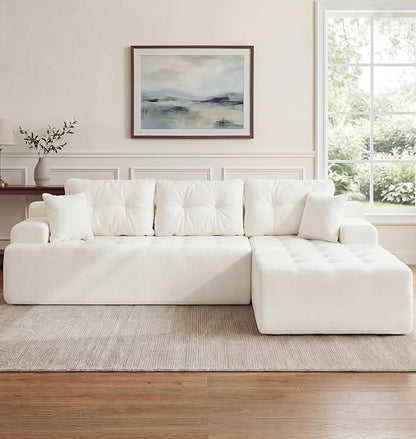 Hobestluk Modular Sectional Sofa Couches L-Shape Couch 3 Seat Modular Sofa Memory Foam Sectional Couches for Living Room, Cloud Couch with Oversized Chaise (White Tufted, 108", Right Hand Facing)