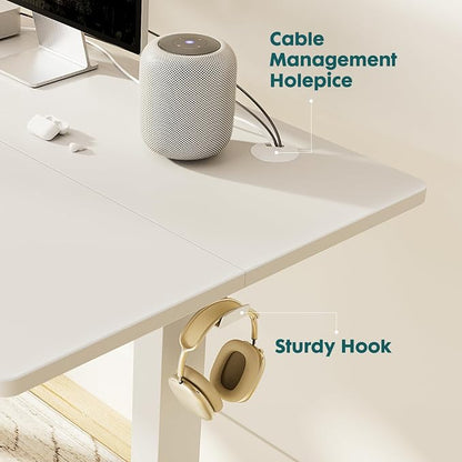 Sweetcrispy Electric Standing Desk Adjustable Height, 63x24 Inch Sit Stand Up Home Office Desks Memory Computer Workstation PC Work Table with Preset Splice Wood Board Metal Frame, White