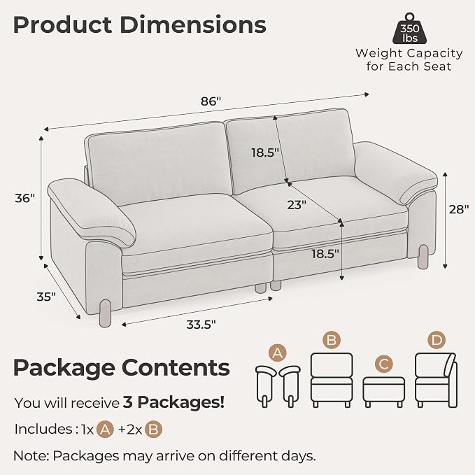 SITJOY Large Cloud Couch, 86" Wide 2 Seater Loveseat, Light Gray Chenille | Detachable and Washable Chenille Cover Sectional Sofas for Living Room, Deep Seat Wide Couch
