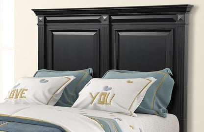 Roundhill Furniture Renova Vintage Black Wood Bedroom Set, Queen Panel Bed, Dresser, Mirror, Two Nightstands, Chest
