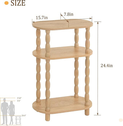 MaxSmeo Narrow Side Table, Small End Table with 3-Tier Open Shelf, Slim Bedside Table Nightstand for Small Spaces, Bedroom, Living Room (Rustic Walnut)