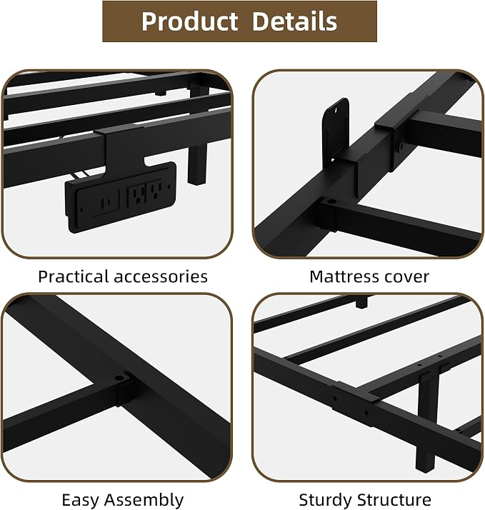 Floating Bed Frame California King Size with Charging Station and LED Lights, Metal Platform Bed Frame, No Box Spring Needed, Easy Assembly, (California King)